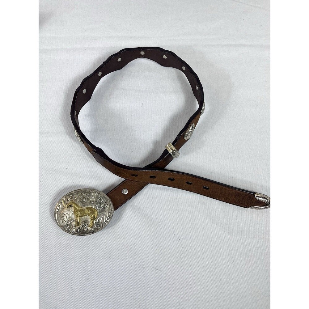 Double D Ranch Scalloped Heart Concho Belt 28 Montana Silversmiths Buckle Vtg